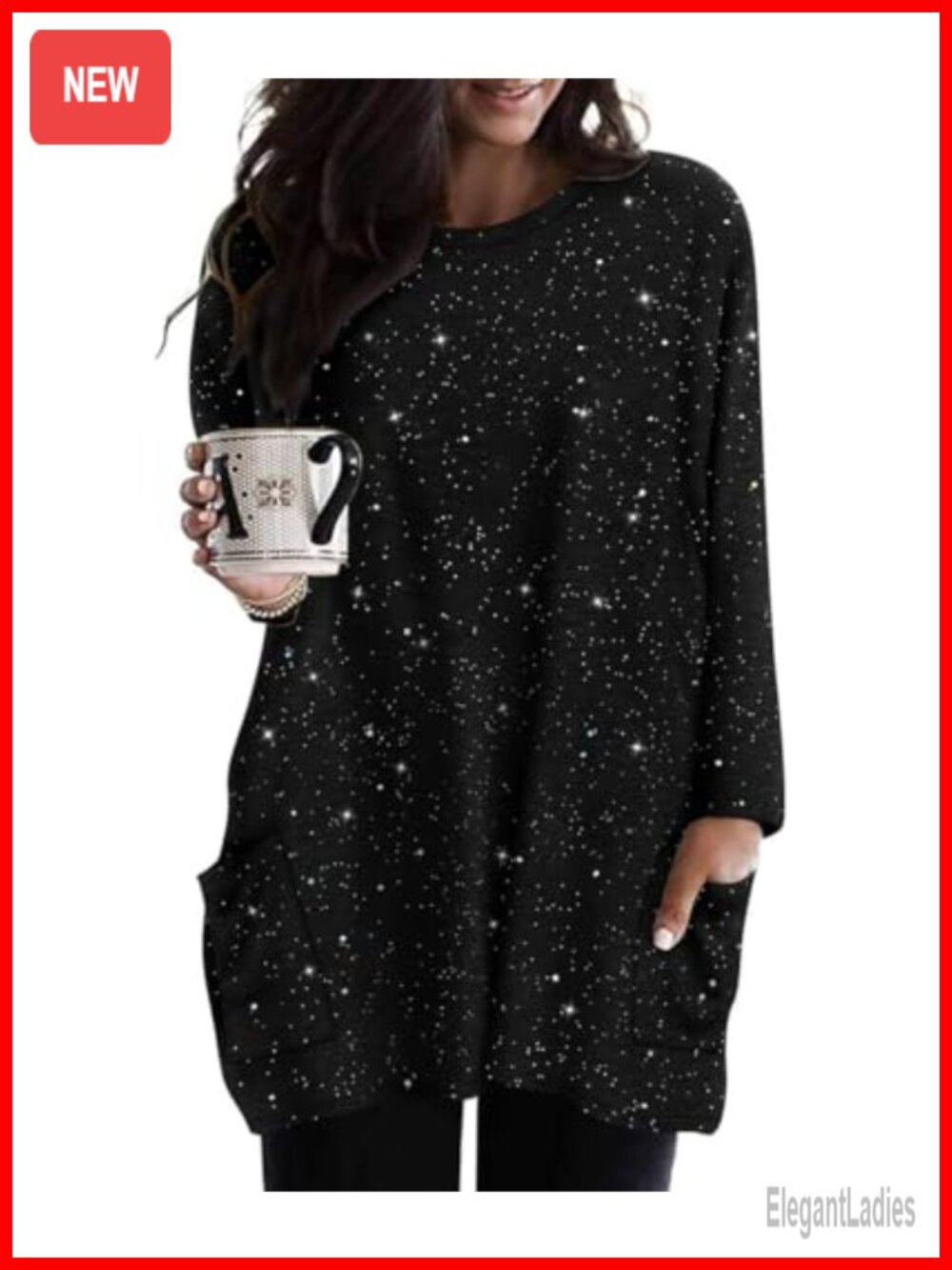 Plus Size Long Sleeve Tunic Top with Front Pockets